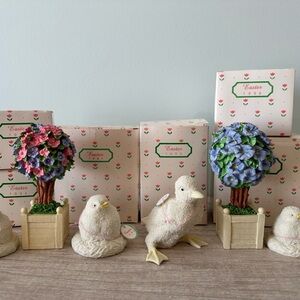 Department 56 Snowbunnies - Lot of 6 Easter Figures Including Topiary Trees